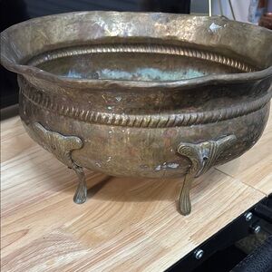 Large Vintage Heavy Brass Footed Bowl